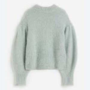 H&M Divided NWT Med Baloon Sleeve Cozy Relaxed Knit Sweater Dusty Green Metallic